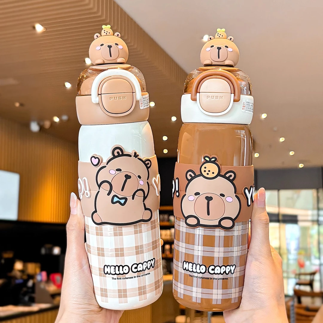 卡皮巴拉保温杯儿童上学专用水杯316食品级男孩女孩大容量吸管杯