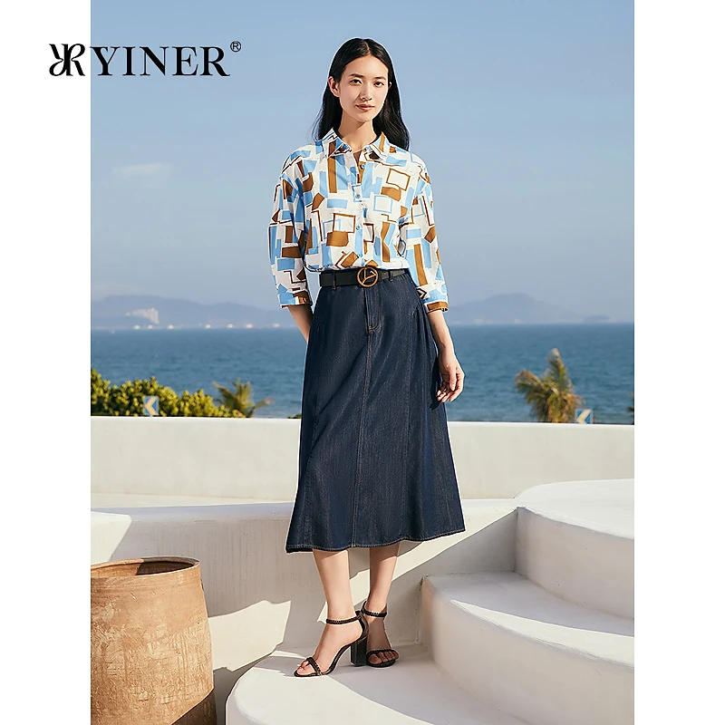 【天丝+醋酸】YINER音儿2025夏季新款莱赛尔丹宁A字牛仔半身裙