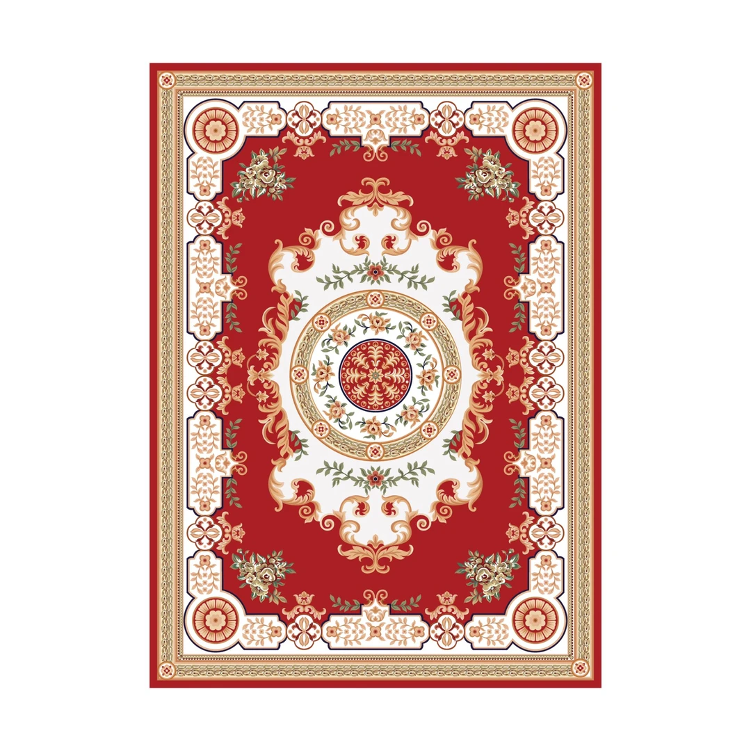 新人福利【富贵红】120x200欧式家用地毯卧室客厅茶几垫地毯防滑垫