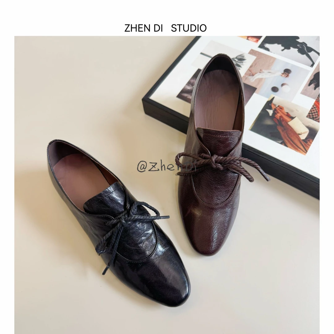 臻弟ZHENDI/新款方头设计感气质百搭系带时装底跟单鞋SC51234