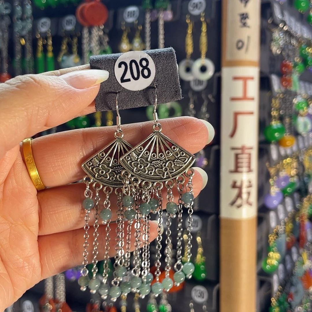 翡翠银S925镶嵌耳饰208