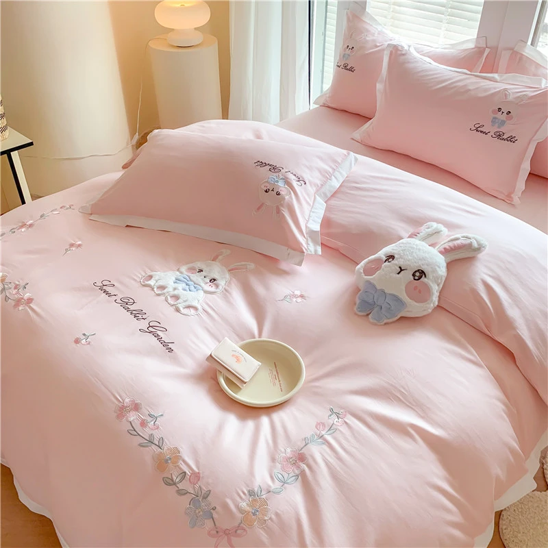 少女心纯棉四件套长绒棉可爱卡通学生宿舍三件套机洗