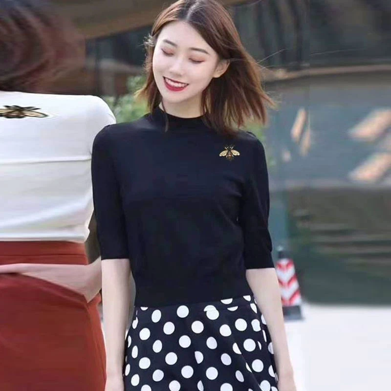 【专柜正品】夏季新款百搭冰丝五分短袖T恤打底上衣针织衫700936