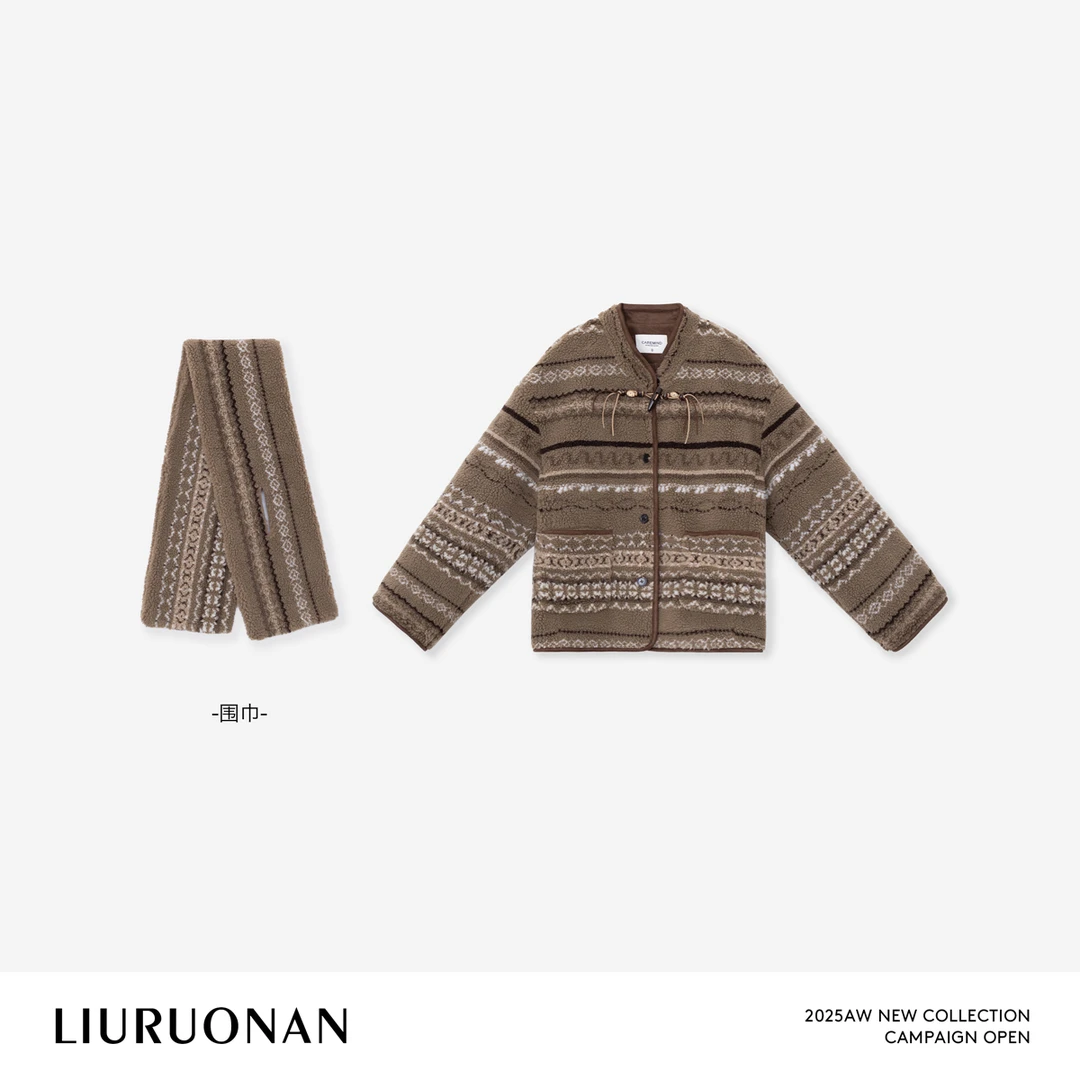 LIURUONAN 25WIN【田园牧歌】复古圆领牛角扣宽松廓形短外套/配围巾