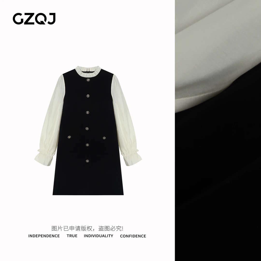 老琴私服【邂逅优雅】高级感优雅连衣裙女法式撞色丝绒小黑裙49253