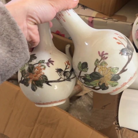 瓷其他一对手绘瓶