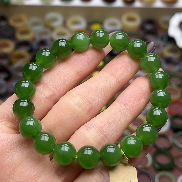 和田玉未镶嵌戒指卡10冰阳绿