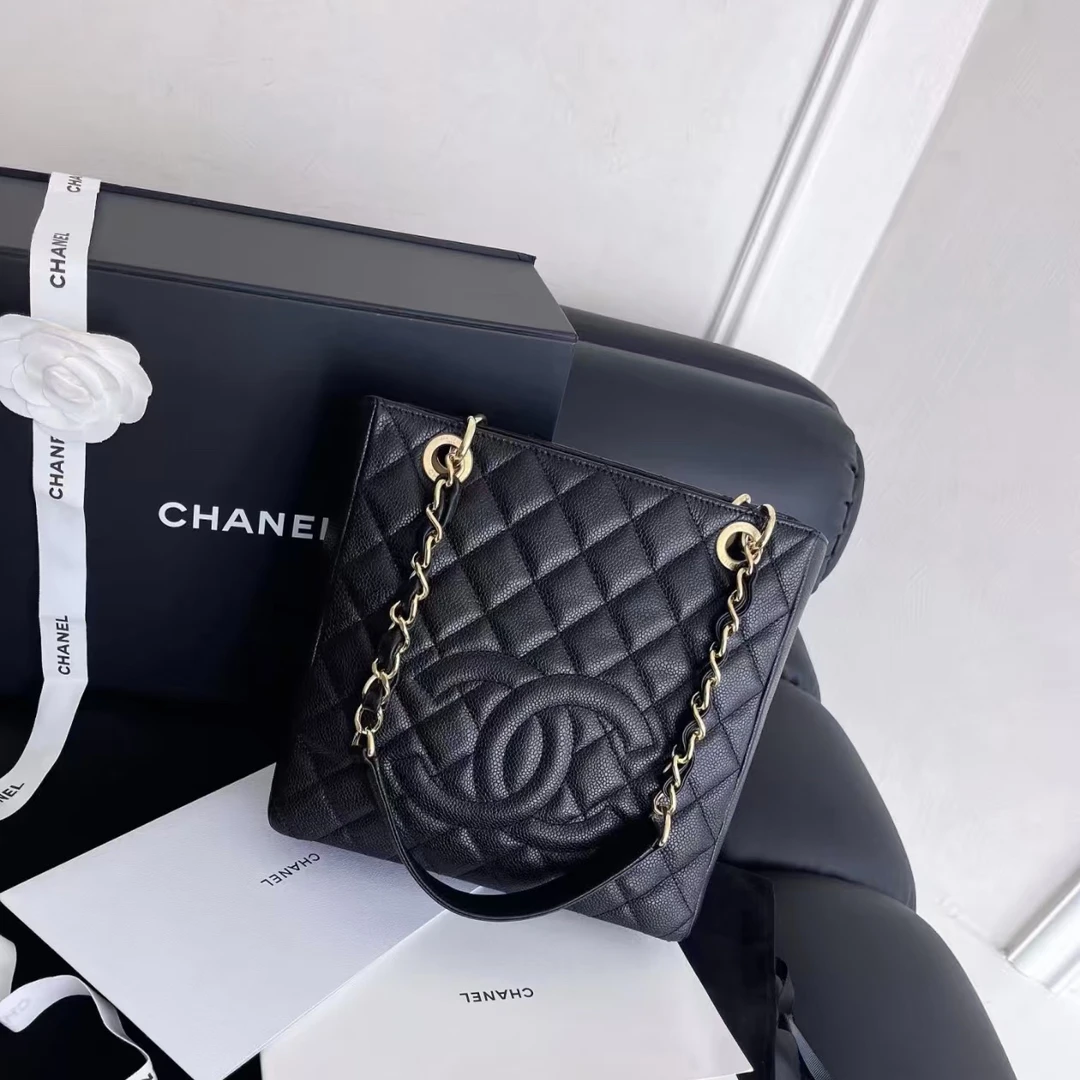 95新 Chanel/香奈儿 Chanel黑金荔枝纹PST托特包 25100120-08