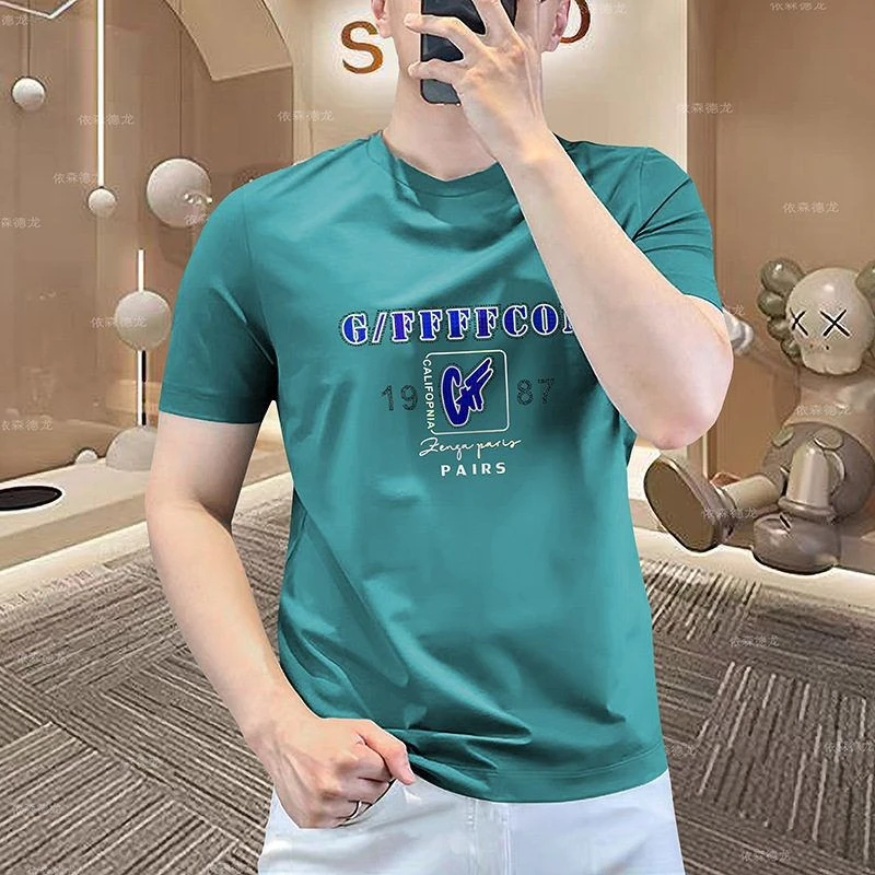 Mandsibil/曼德西比利丝光棉轻奢t恤夏季时尚修身短袖男士休闲