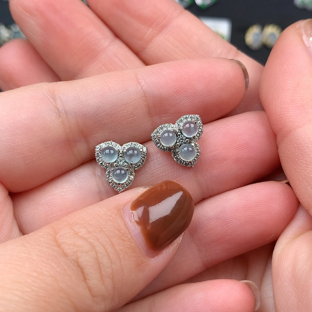 翡翠银S925镶嵌耳饰