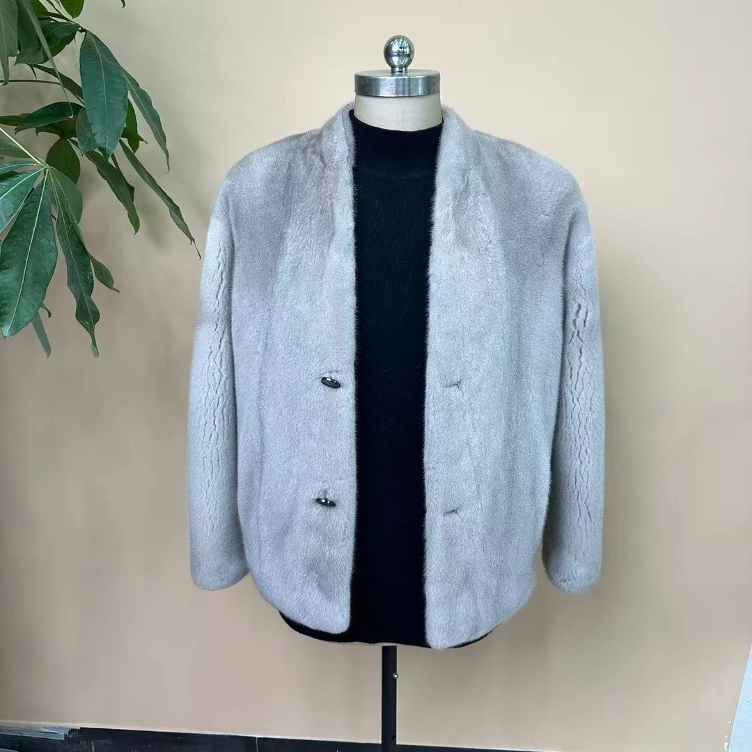 貂皮大衣男士道袍款超短毛水貂皮草男装整貂外套大衣休闲