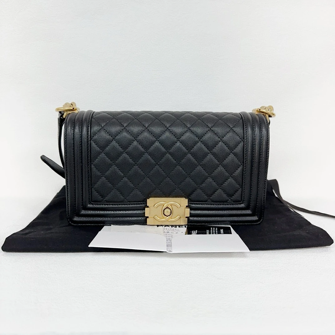 99新 Chanel/香奈儿 leboy中号 黑金荔枝牛链条包(9202)