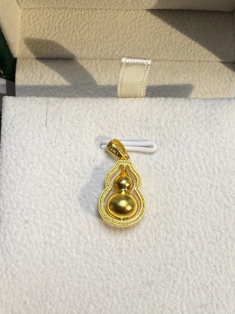 【655/克-古法葫芦吊坠】足金999纯黄金真金古法工艺镂空小清新女