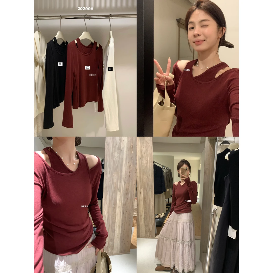 美树 春上新【Hers】简约博主调性假两件设计感长袖T恤  20299#