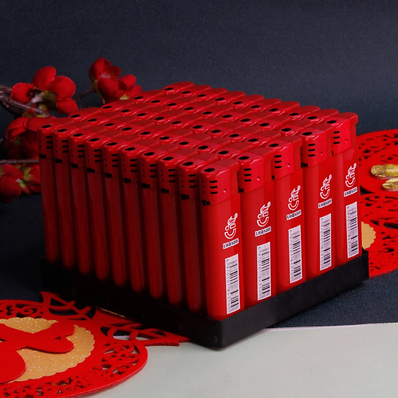 一次性打火机批发零售家用耐用普通实红明火电子打火机按压包邮