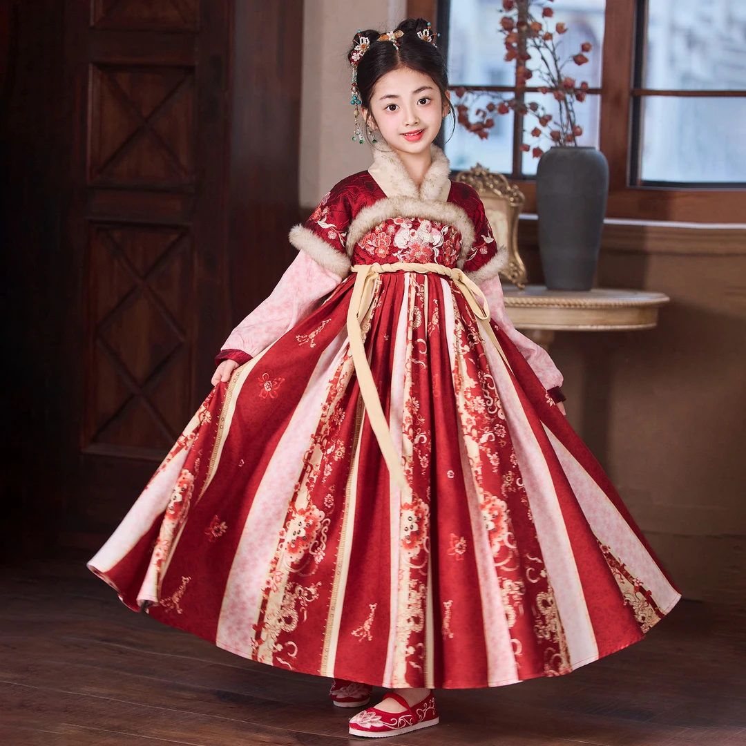 女童高端重工刺绣汉服古装秋冬2025新款儿童小女孩拜年服古风唐装