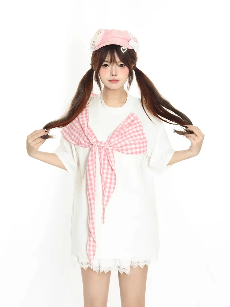 小杭还没吃饱原创美式学院风蝴蝶结短袖T恤女慵懒风宽松设计感潮