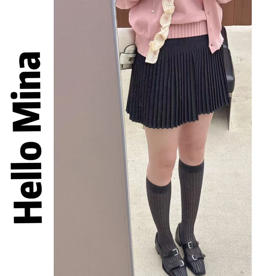 8022百搭刺绣高腰百褶裙