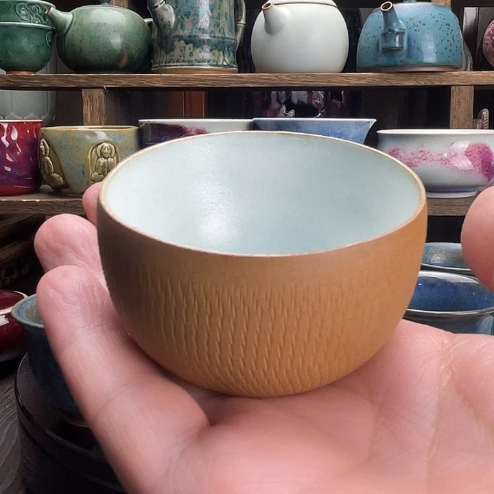 瓷杯子稻穗纹素胎白釉杯