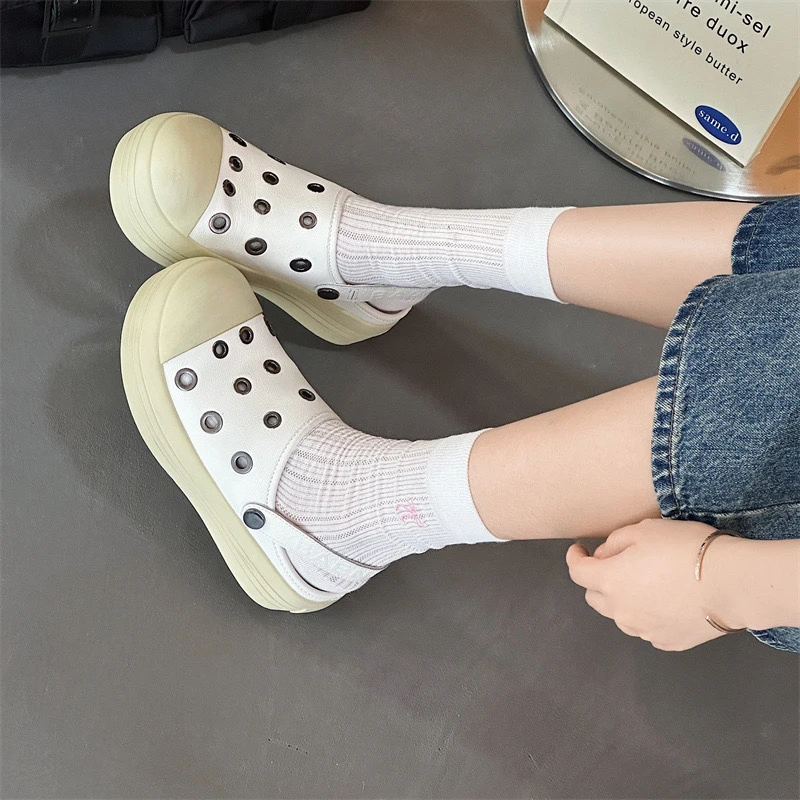 2025夏季款洞洞鞋鞋米奇大头凉鞋半包拖鞋厚底包头凉拖鞋女