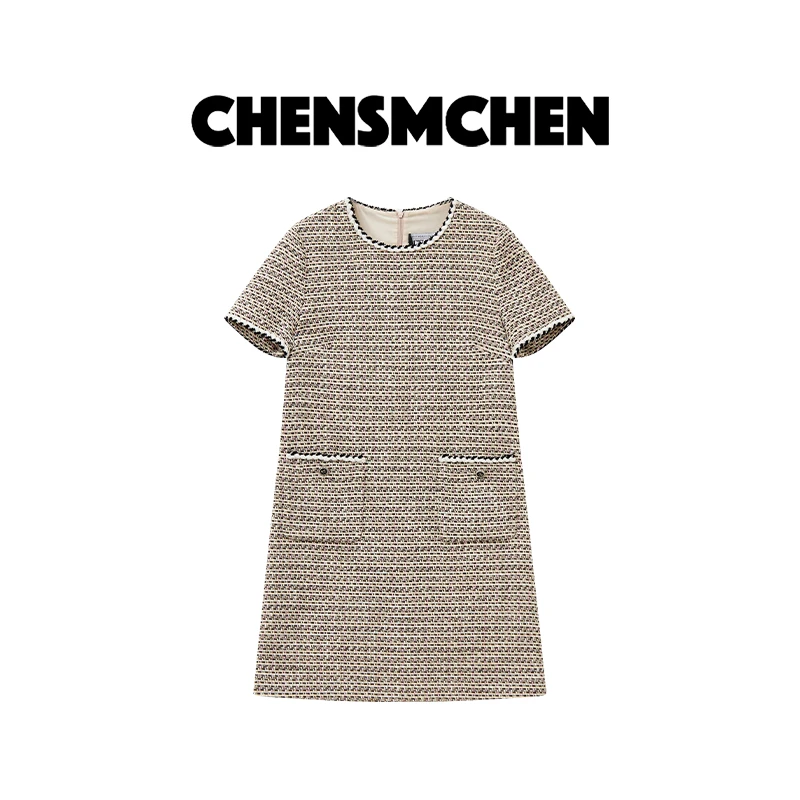 CHENSMCHEN 进口LINTON小香圆领连衣裙女精致优雅裙子CSL6029MX