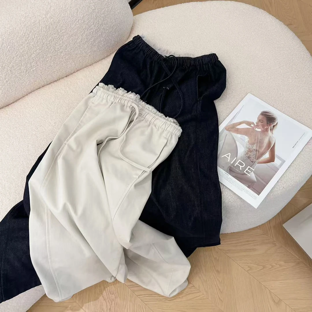 【豆子推荐】2609 春季宽松时尚韩版松紧腰弯刀裤百搭裤子