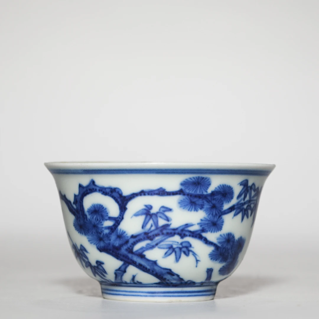 3388清康熙·青花岁寒三友图茶圆【古董拍卖】