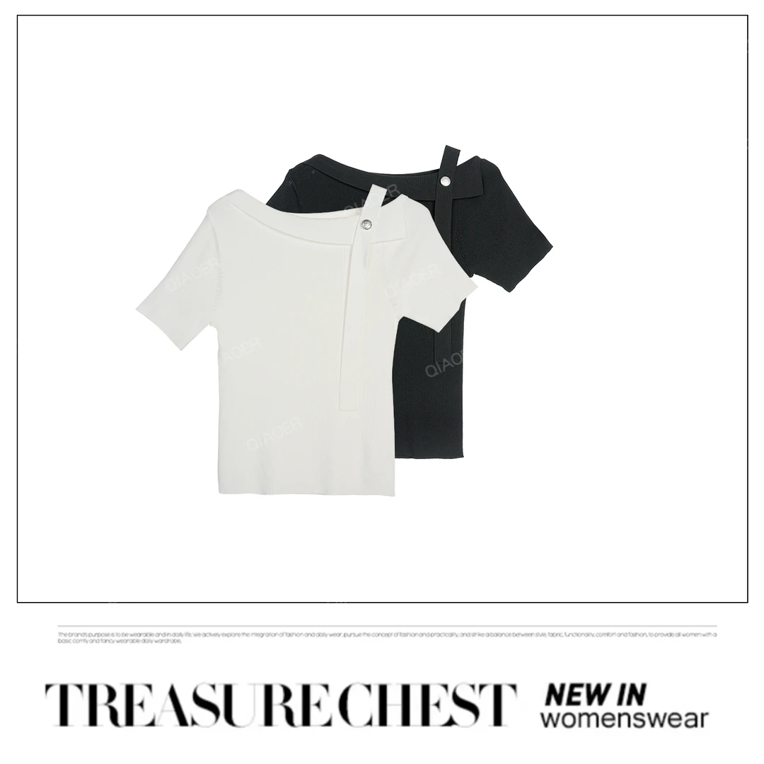 乔儿定制【一字肩】超细支细坑条新款显瘦百搭T恤女高端针织衫上衣