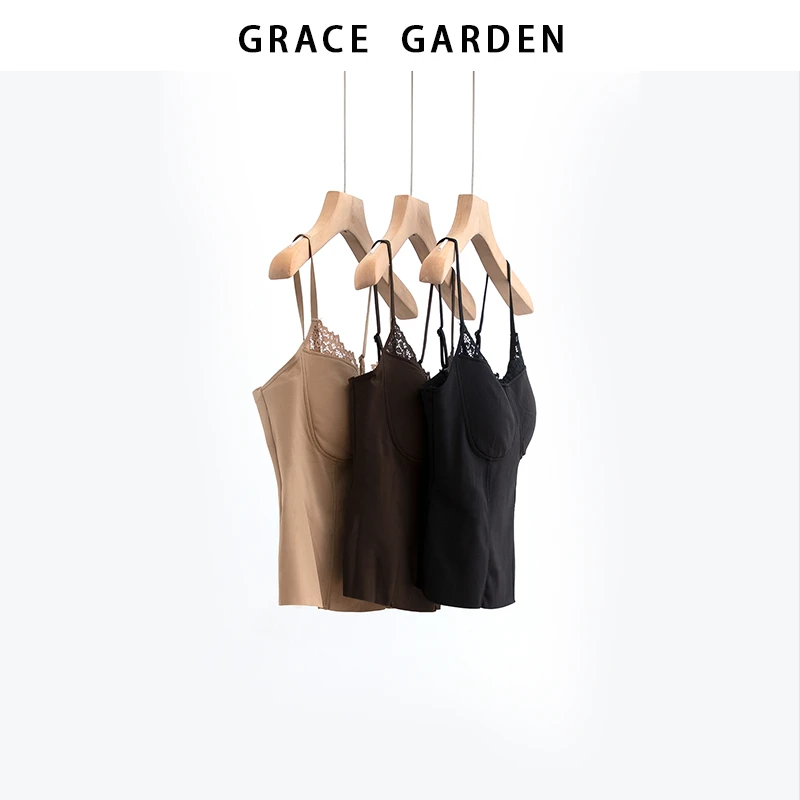 GRACE GARDEN【吊带背心！】法式蕾丝边保暖磨毛吊带背心DD5L2103