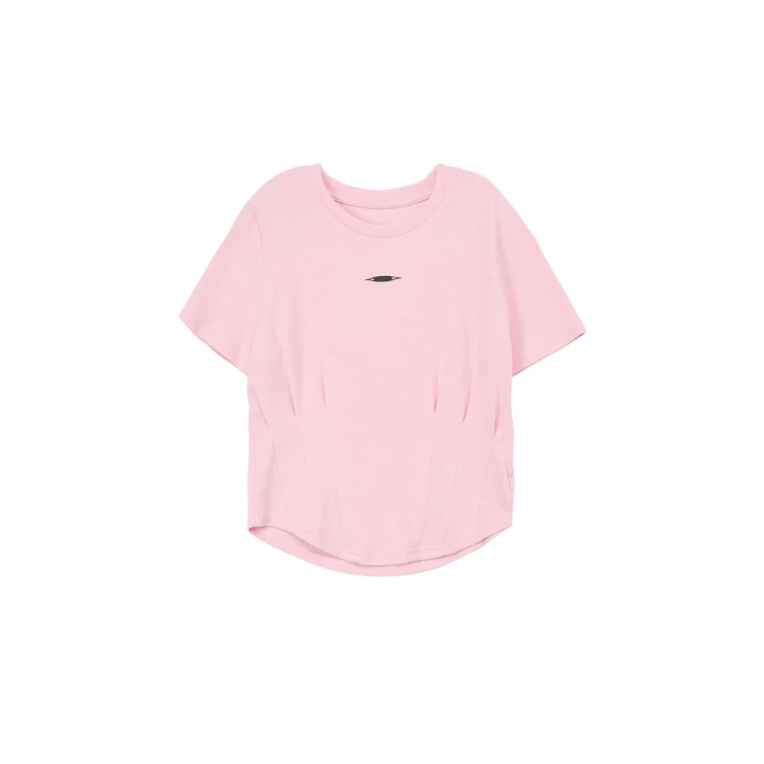 【小蛮腰】云梯锦棉梯形收腰褶金属标装饰合身T恤W23AA7067