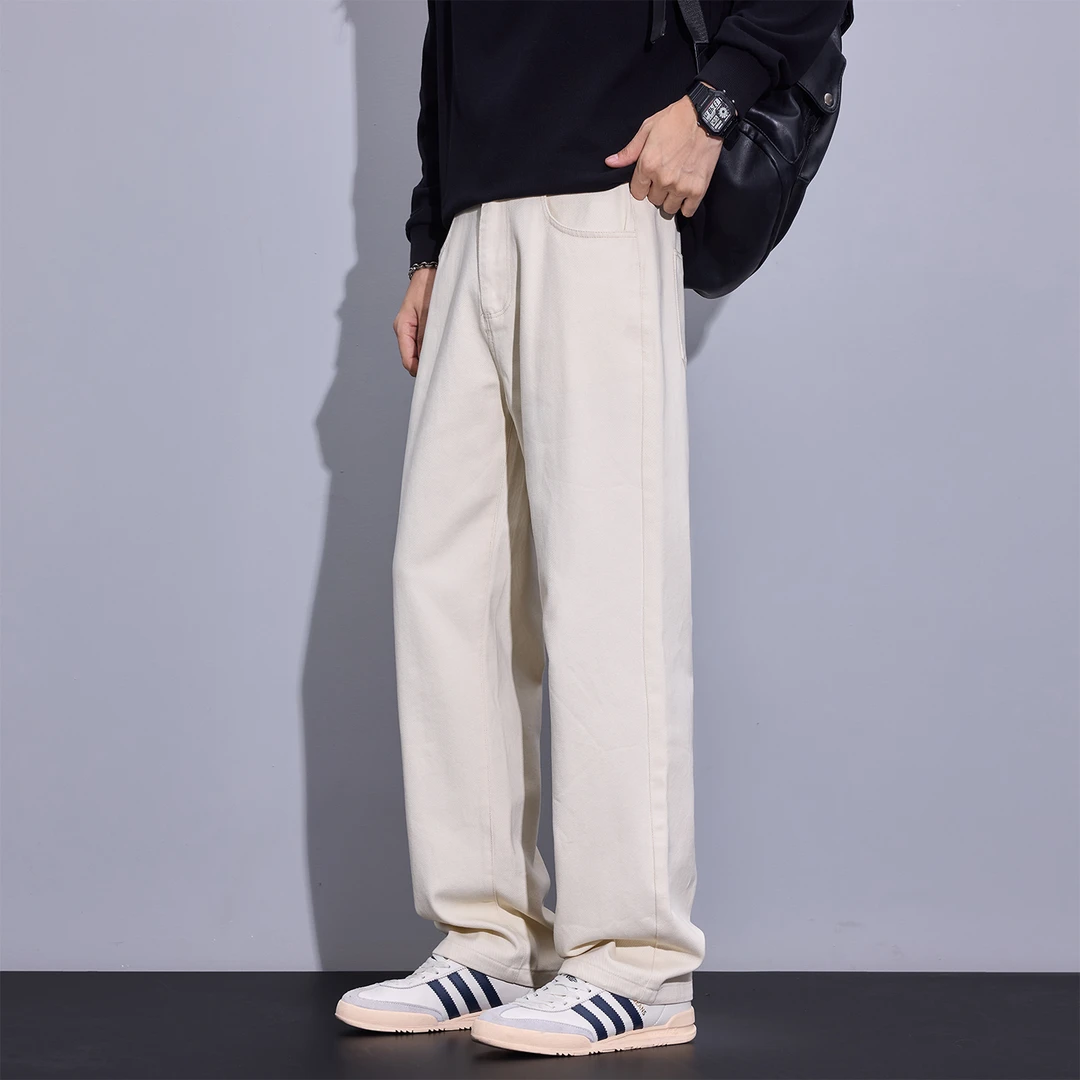 Kuvine2025冬季加绒美式高街宽松直筒潮流百搭纯棉简约休闲裤男士