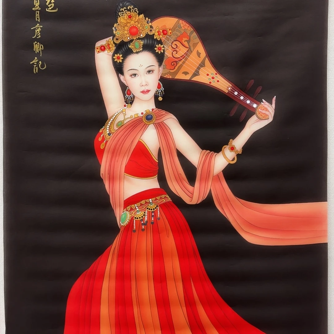 国画丝绢工笔画人物作品