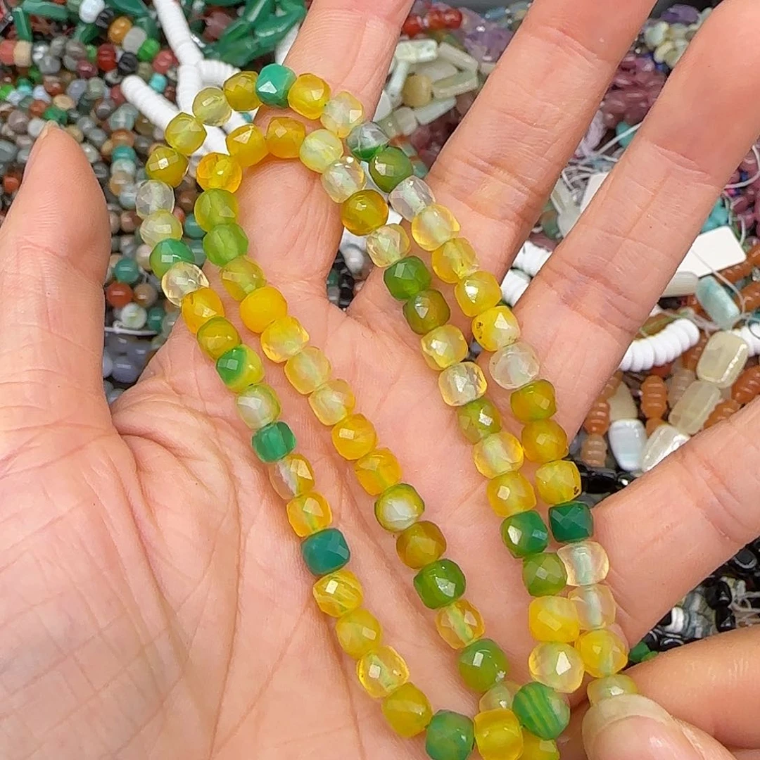 玛瑙/玉髓合金珠宝半成品黄绿玛瑙方糖5mm一条