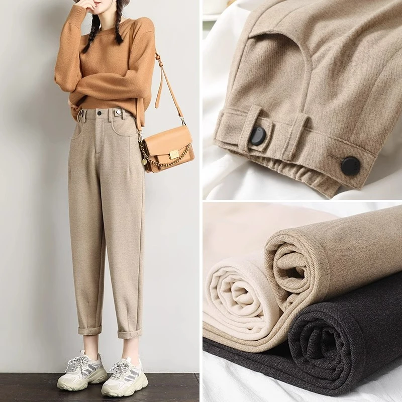 毛呢老爹裤子女2025年秋冬新款宽松显瘦百搭哈伦裤直筒休闲萝卜裤