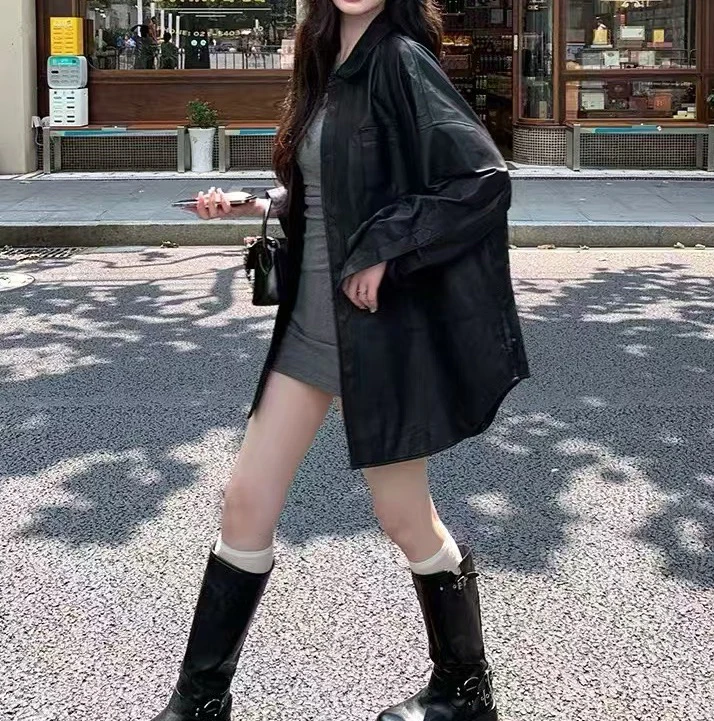 【公主屋】宽松春秋款皮衣9801