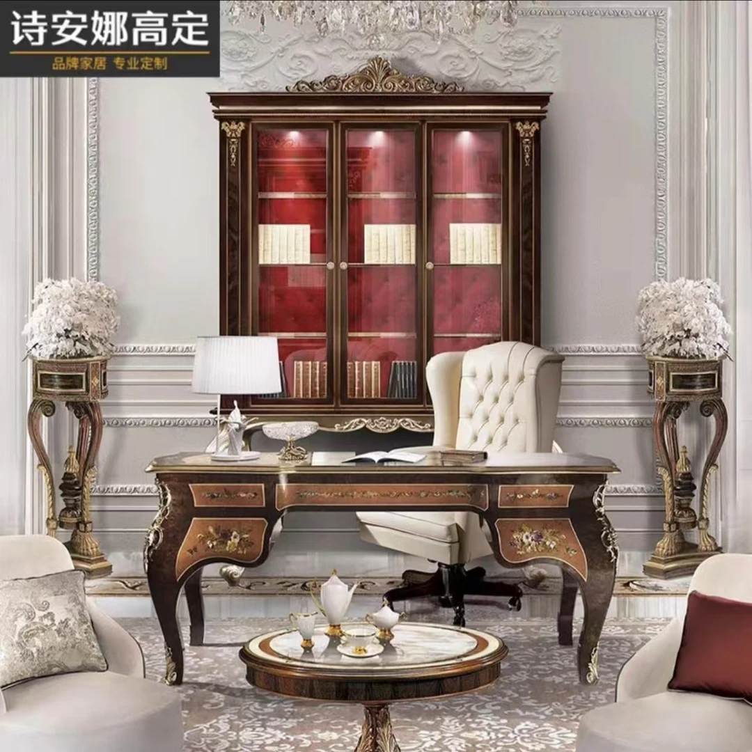 亚历山大法式别墅彩绘办公桌椅豪华贝壳写字台欧式实木书桌电脑桌