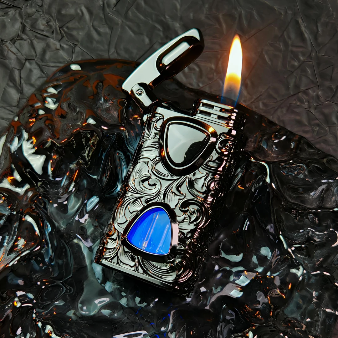 智能声控双火焰防风打火机五种点火方式透明气仓浮雕充气打火机