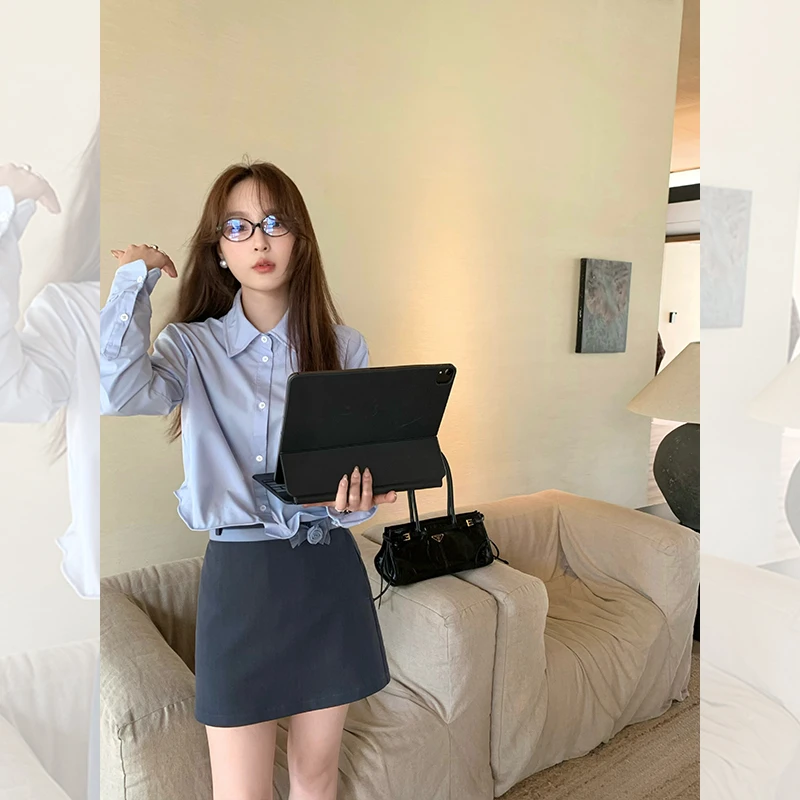 都市感穿搭精梳砂洗棉夹克/可变形衬衫/可拆卸花朵半身裙QW251002