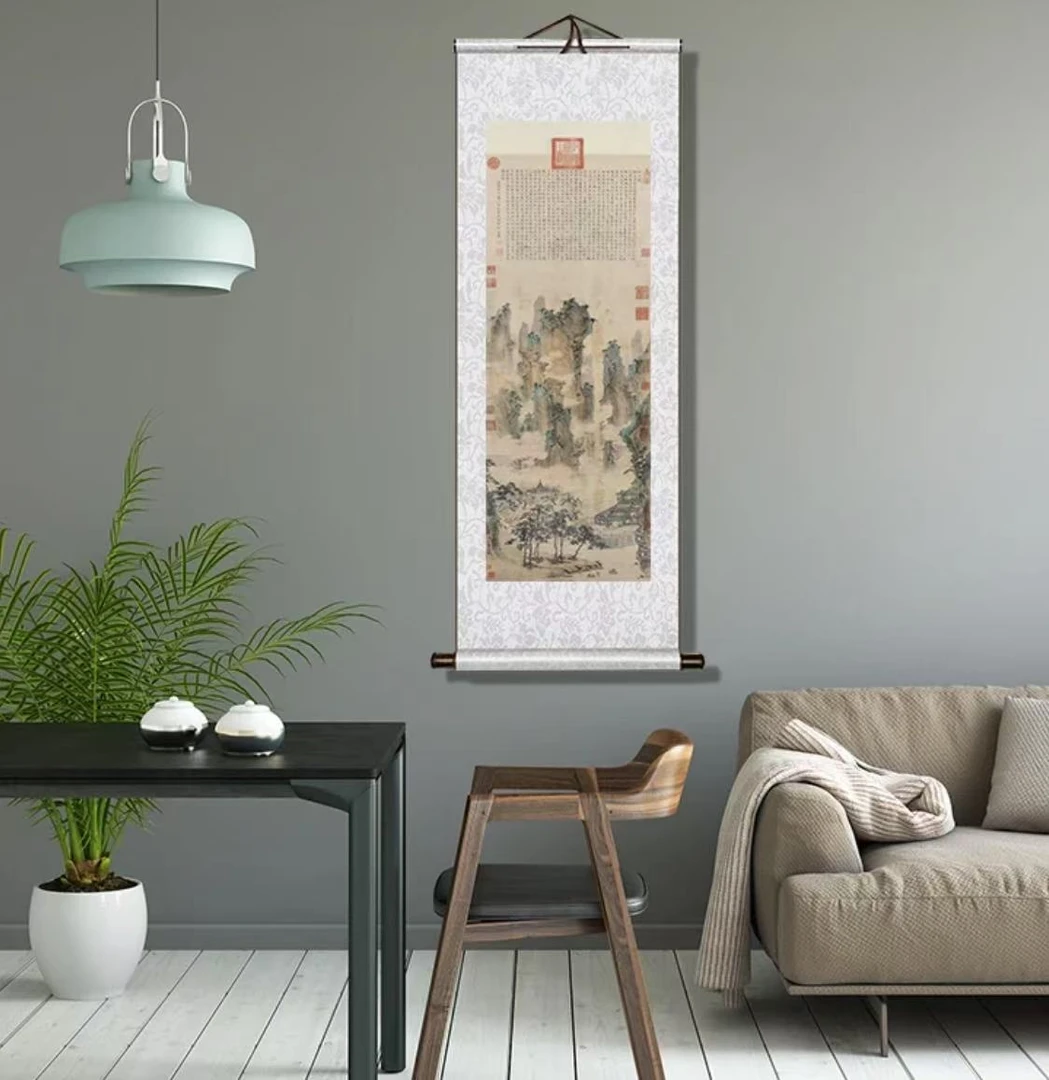 明：仇英：{仙山赋}装饰画高清微喷国风传统装饰画