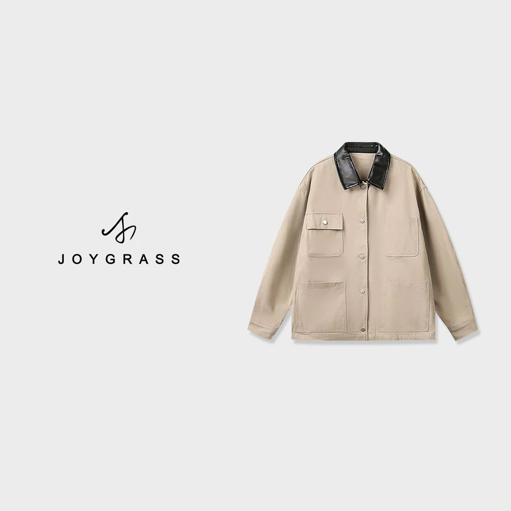 Q.a.2025JOYGRASS(乔伊)潮流宽松设计师款皮衣PW-05020