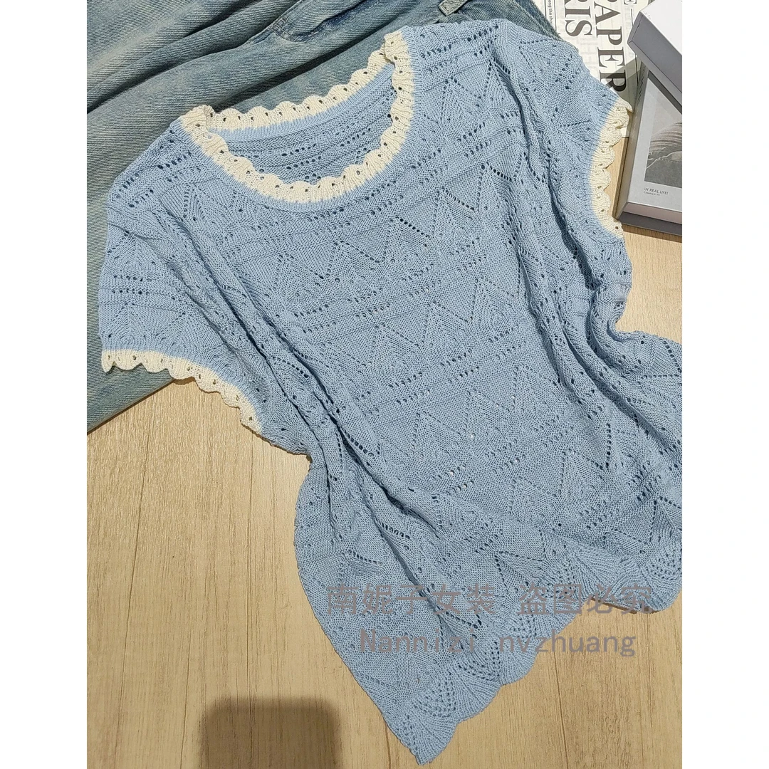 南妮子女装夏季透气气质百搭休闲女士短袖上衣新款针织衫LWQL2032