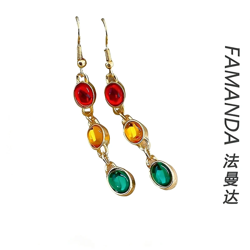法曼达 铜合金琉璃耳饰 【彩虹耳坠】时髦精彩色时尚百搭耳环