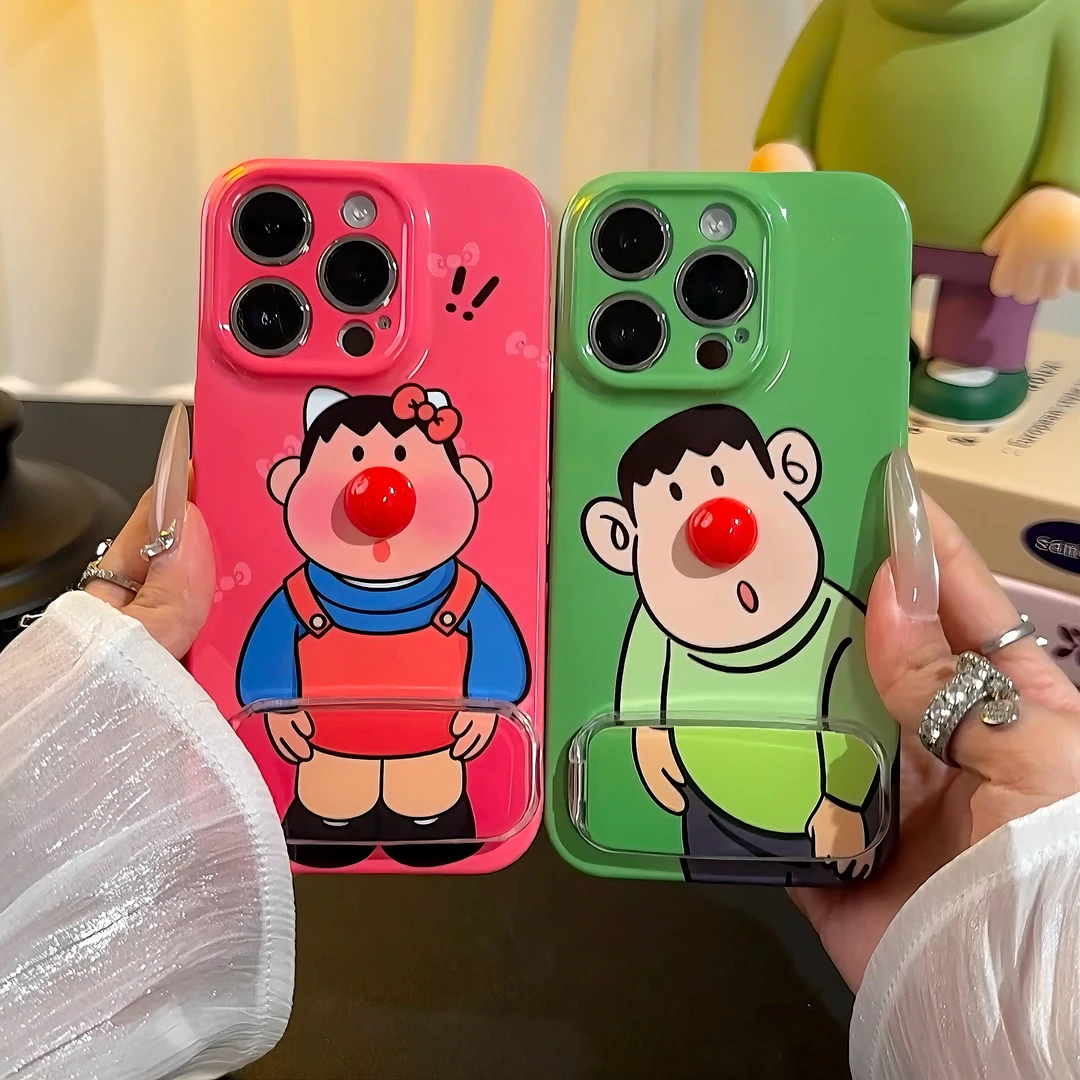 雅天立卡通腮红胖虎支架适用iPhone16菲林手机壳华为vivo小米oppo