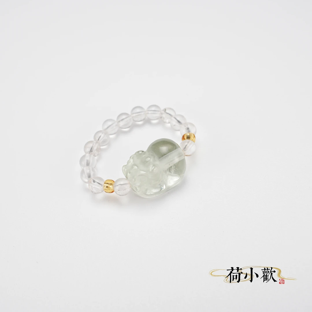 天然白水晶柠檬黄水晶貔貅戒指
