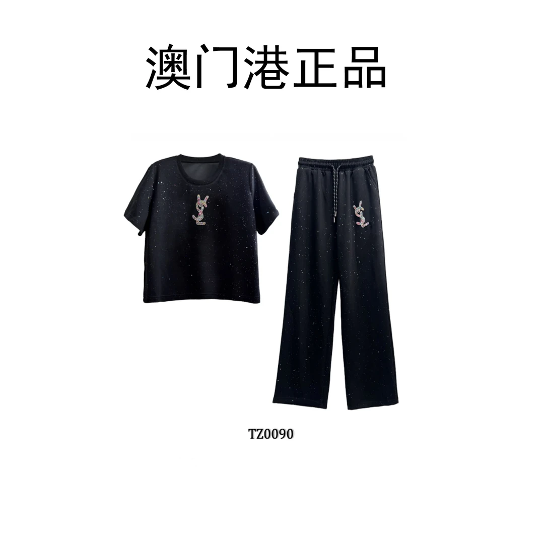 【澳门港正品】时尚气质高级轻奢休闲套装两件套夏季黑色春夏阔腿