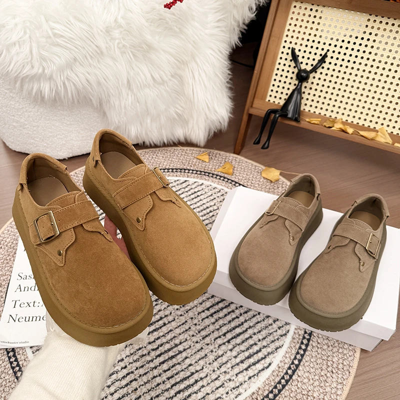 厚底勃肯鞋女春季2025新款休闲一字扣复古软底软面一脚蹬懒人单鞋