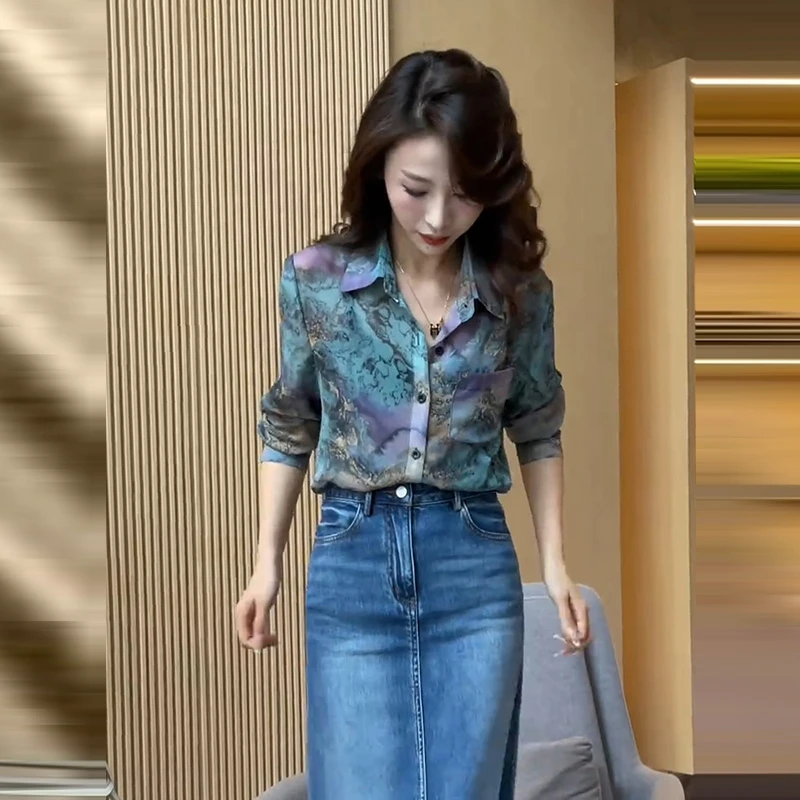 时尚洋气复古休闲简约POLO领衬衫女2025春季新款通勤百搭减龄上衣