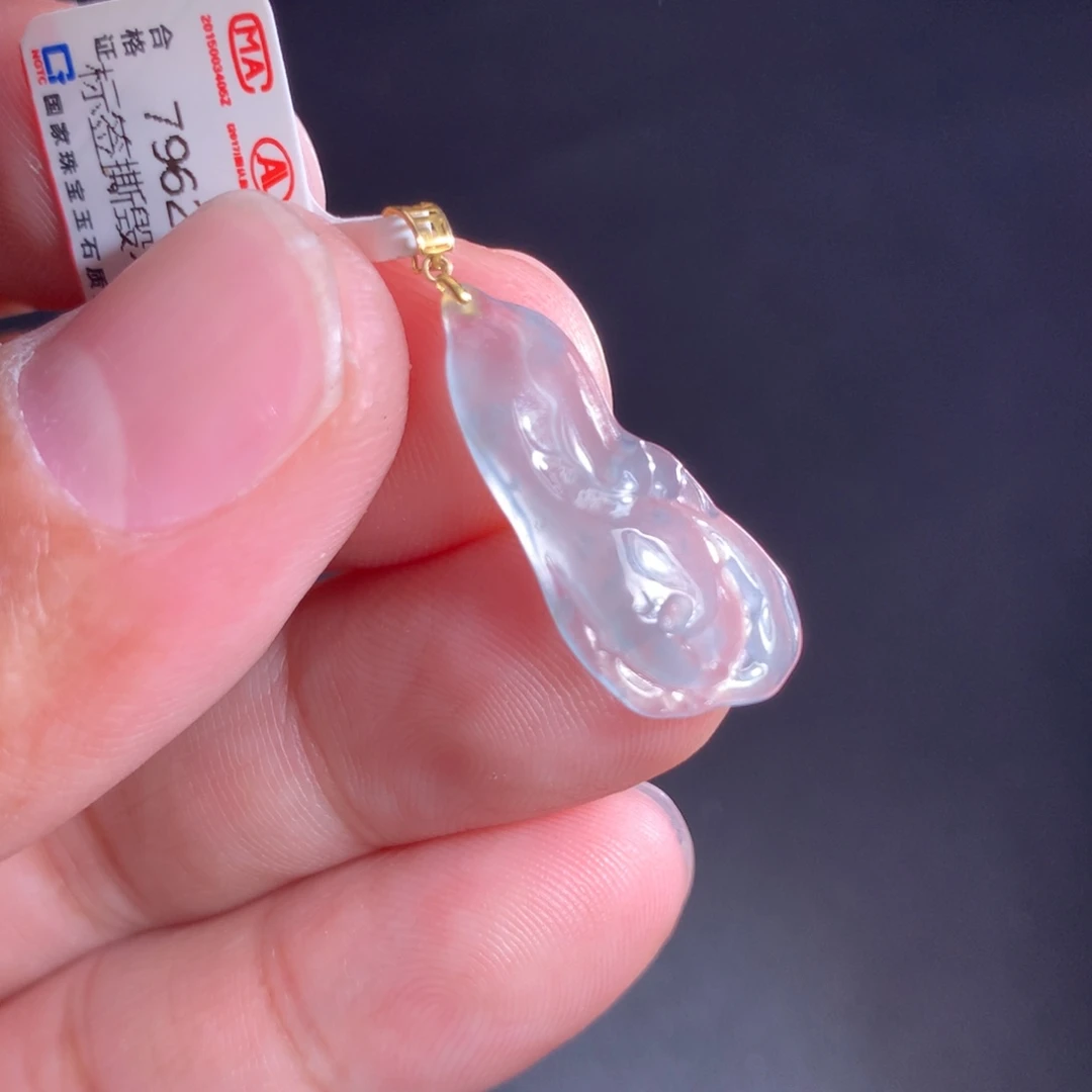 翡翠18K金镶嵌项链天然A货翡翠时尚气质女款吊坠挂坠