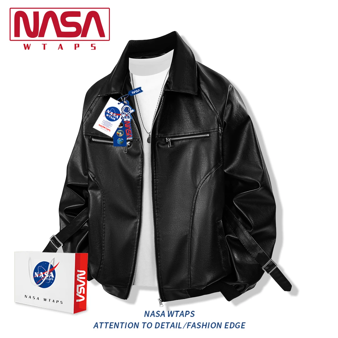 NASA WTAPS美式高街PU皮夹克男款秋冬季高级感痞帅机车服外套上衣