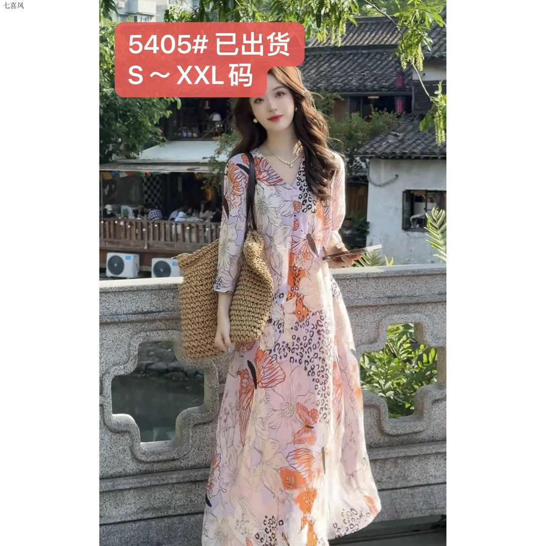 印花显瘦慵懒风法式连衣裙遮肉显瘦轻薄透气